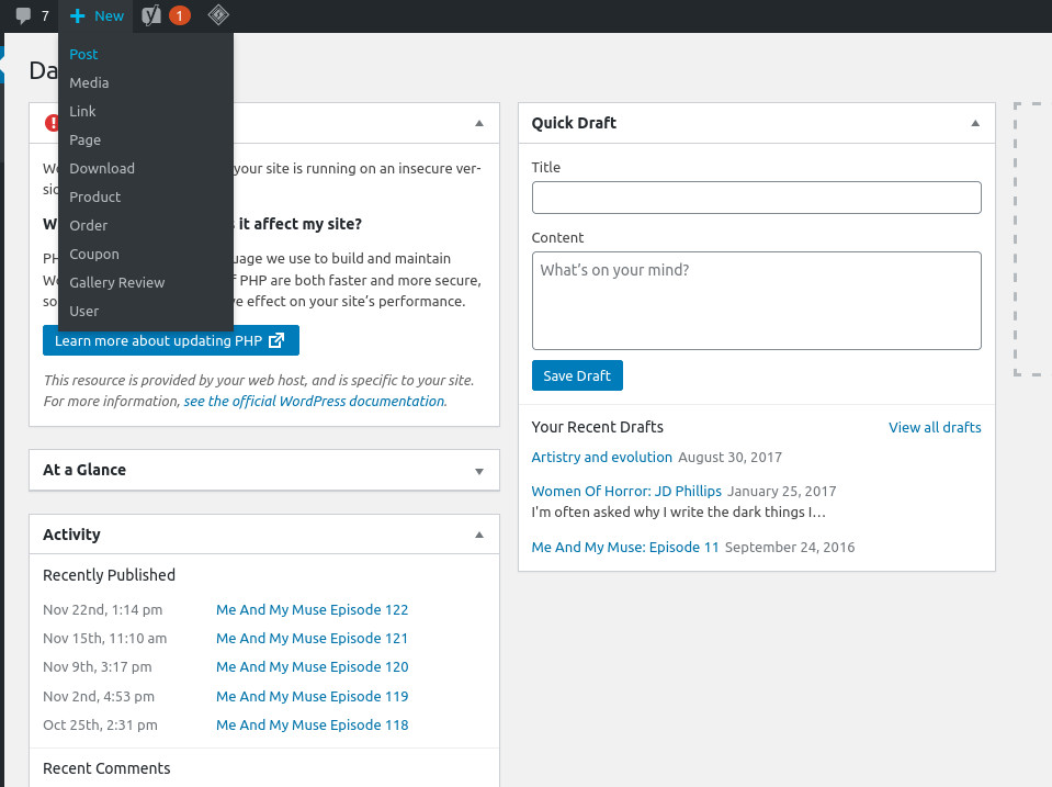 WordPress Create a new blog post