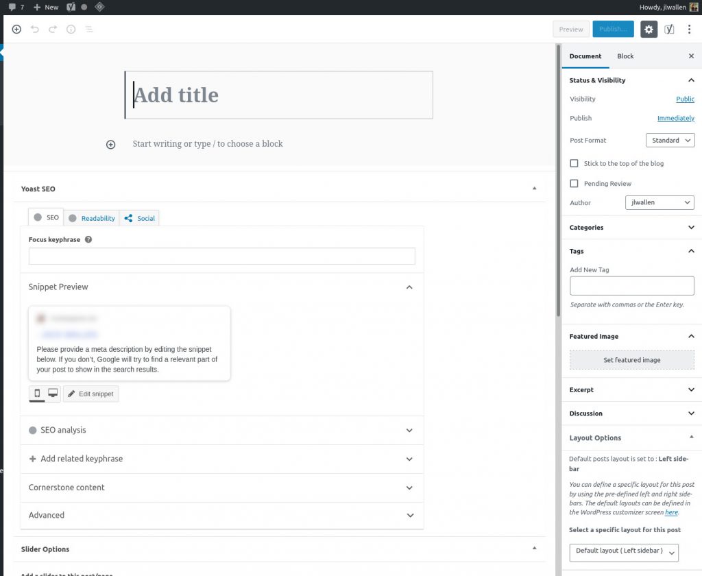 WordPress blog post editor
