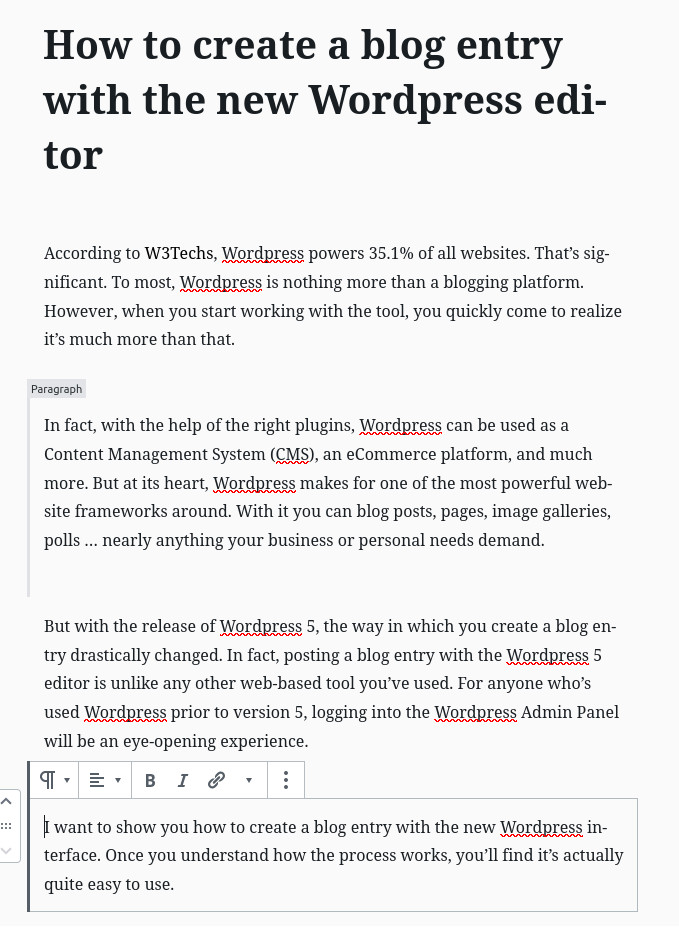 WordPress blog post new paragraph