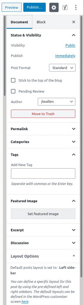 WordPress blog post settings