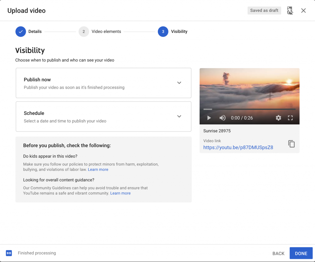 Select YouTube video visibility options