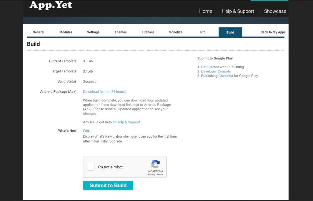 AppYet build Android app