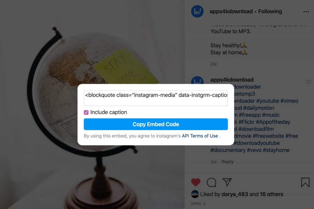 Reposting on Instagram - Copy post embed code