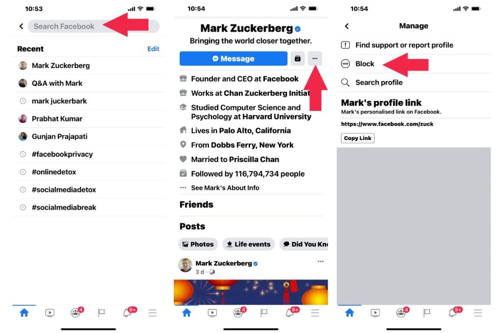 How to block people on Facebook app