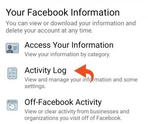 Facebook activity log