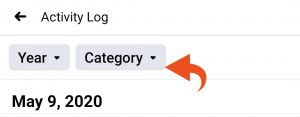 Facebook activity log category