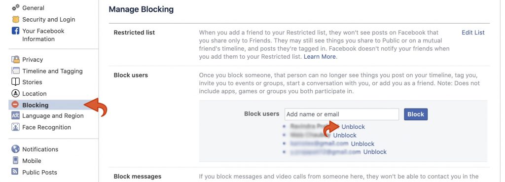 Facebook Unblock someone