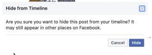 Facebook post - hide from time - click on the hide button