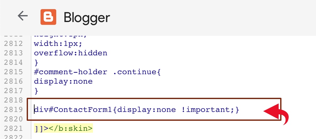 Hide contact form for Blogger css