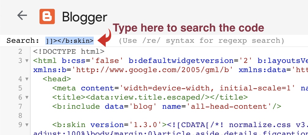 Search the b:skin code