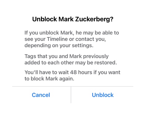 Unblock someone on Facebook iPhone Confirm