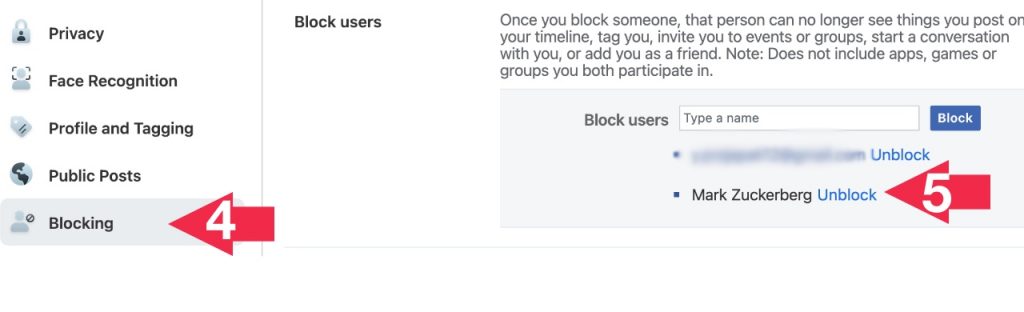 Unblock someone on Facebook web 2