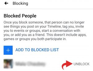 Unblock someone on Facebook list