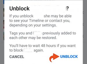 Unblock someone on Facebook confirm