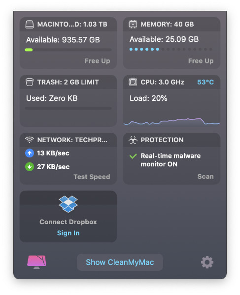 CleanMyMac X Menu