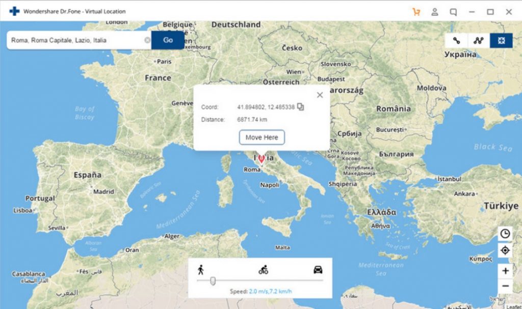 Dr.Fone Virtual Location mark a location
