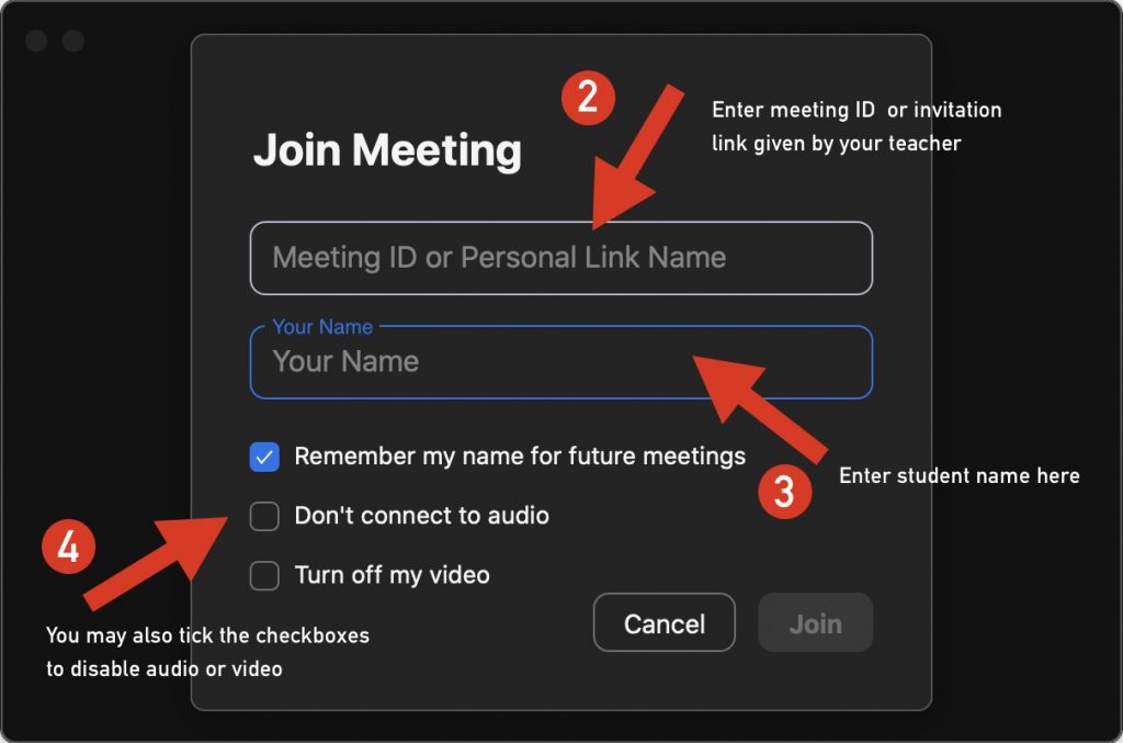 Zoom join a meeting options