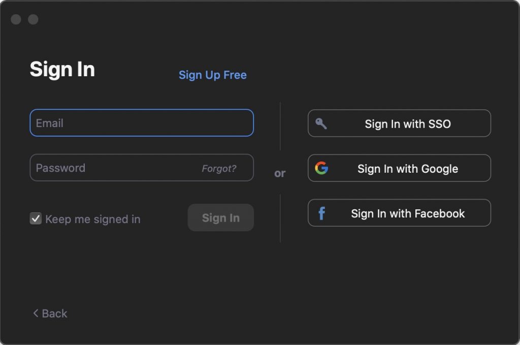 Zoom sign in options