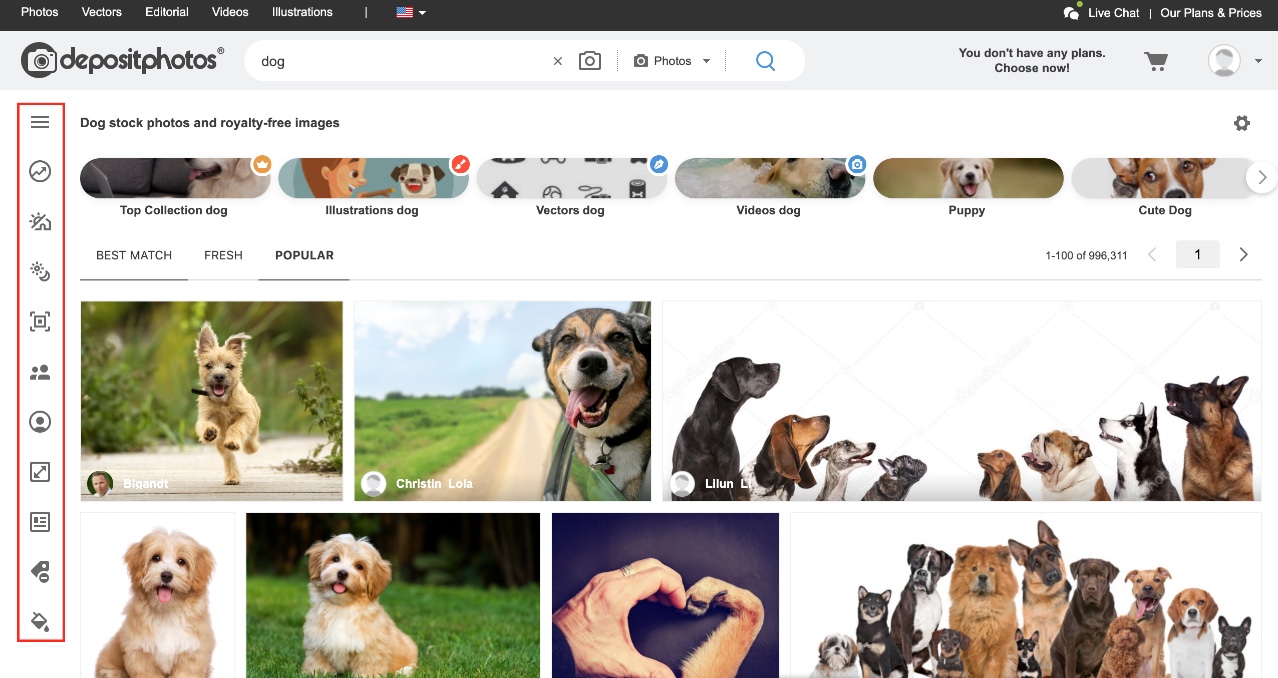 Apply the Depositphotos search filters
