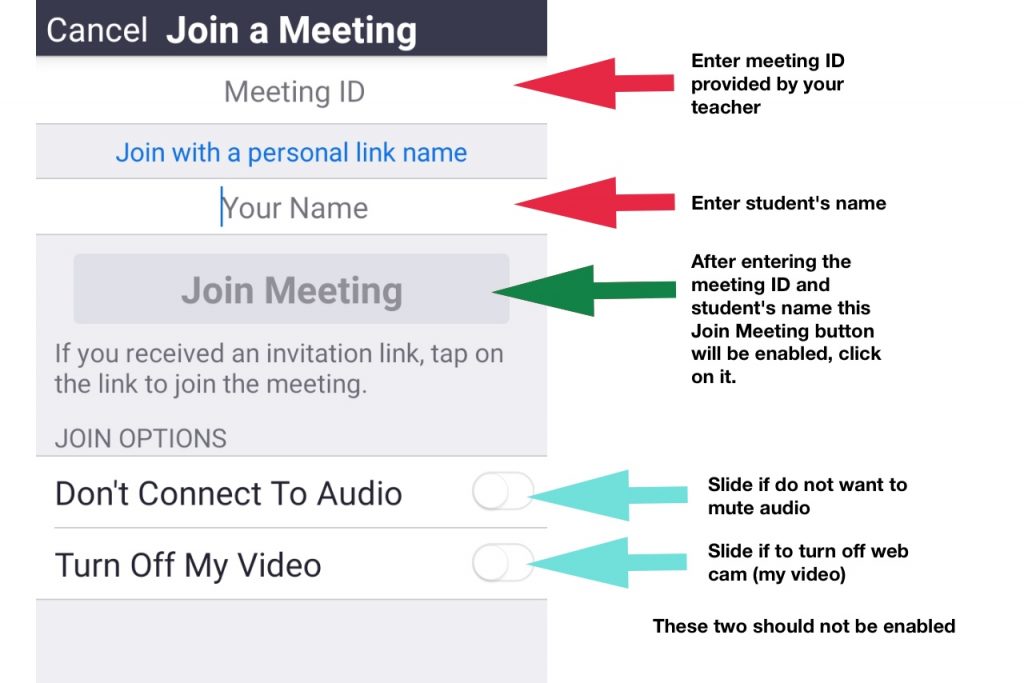 Zoom Cloud Meeting - Meeting id, your name, and join meeting