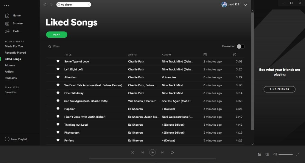 Spotify Desktop Liked Songs