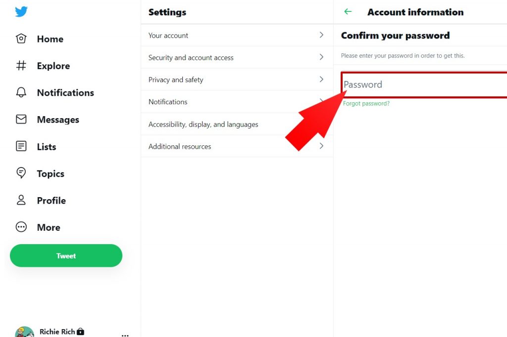 Enter your Twitter password