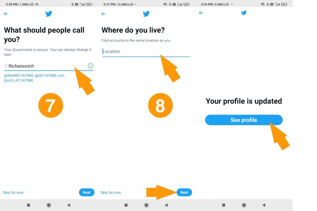 Twitter location and handle step 7 8