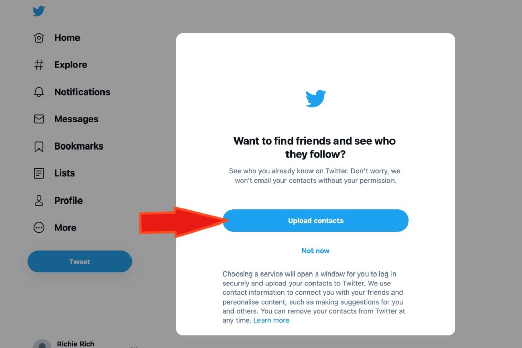 Twitter upload contacts
