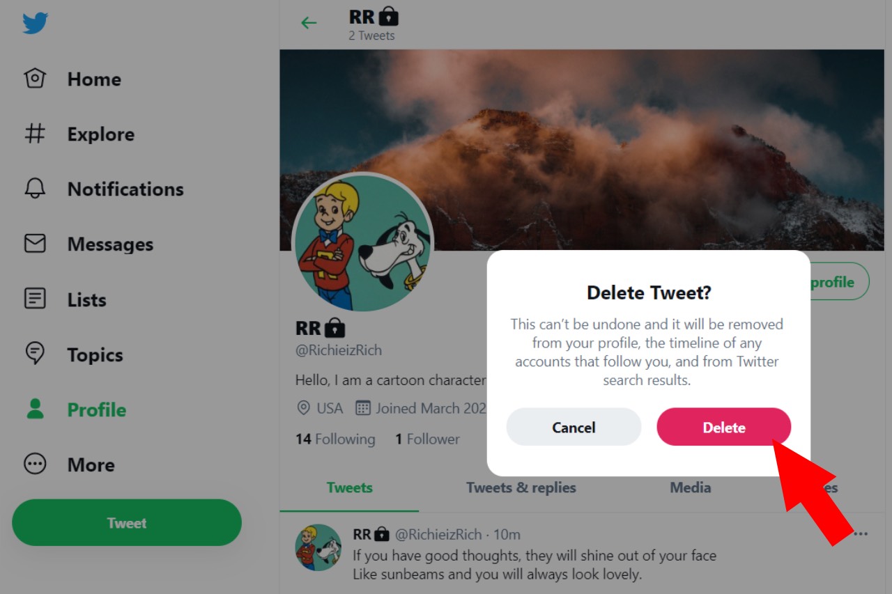 Confirm delete a tweet alternative method