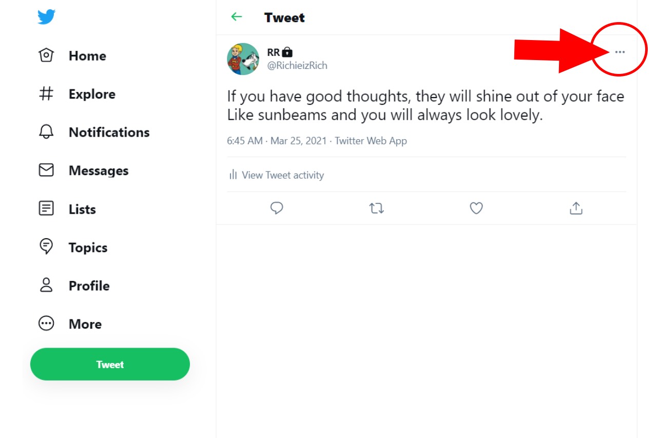 Click on the three dots on a tweet