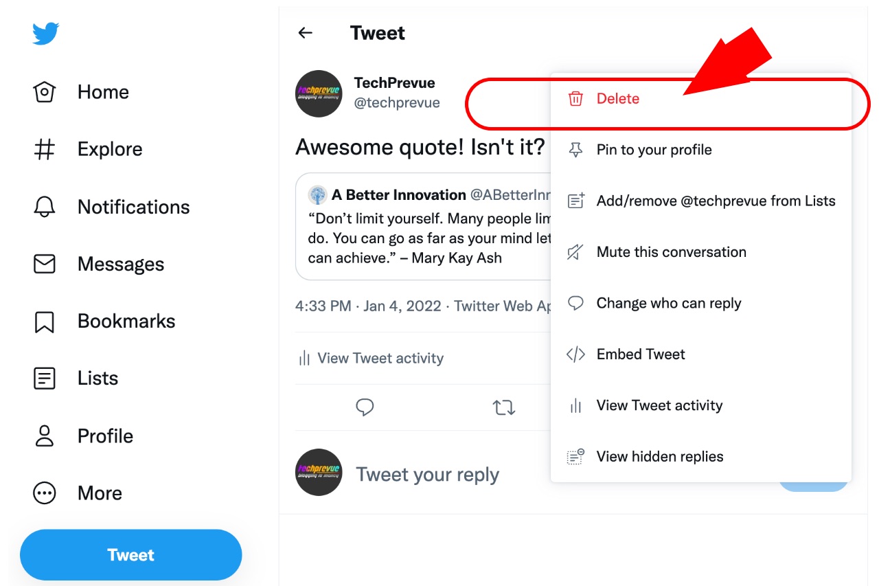 How to delete a quote tweet alternative way