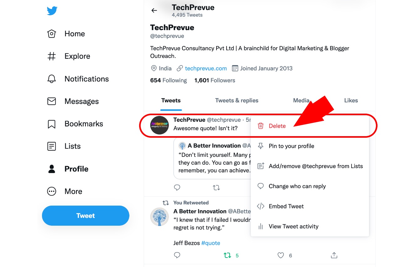 How to delete a quote tweet
