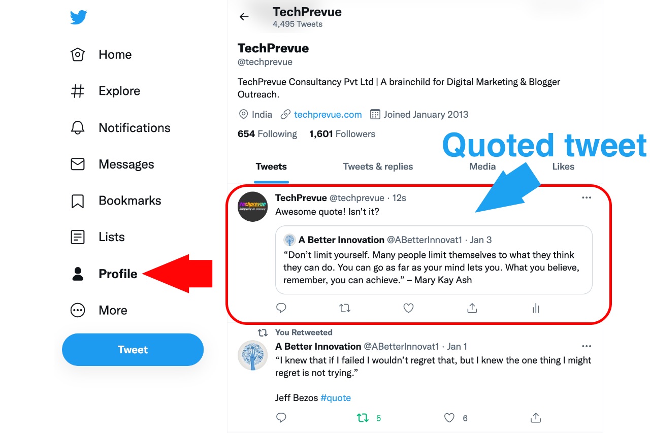 How to delete quoted tweet - profile section