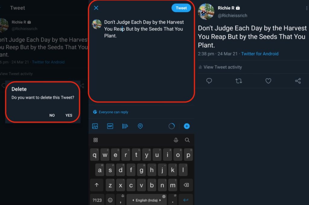 Edit a tweet and publish again using Android app