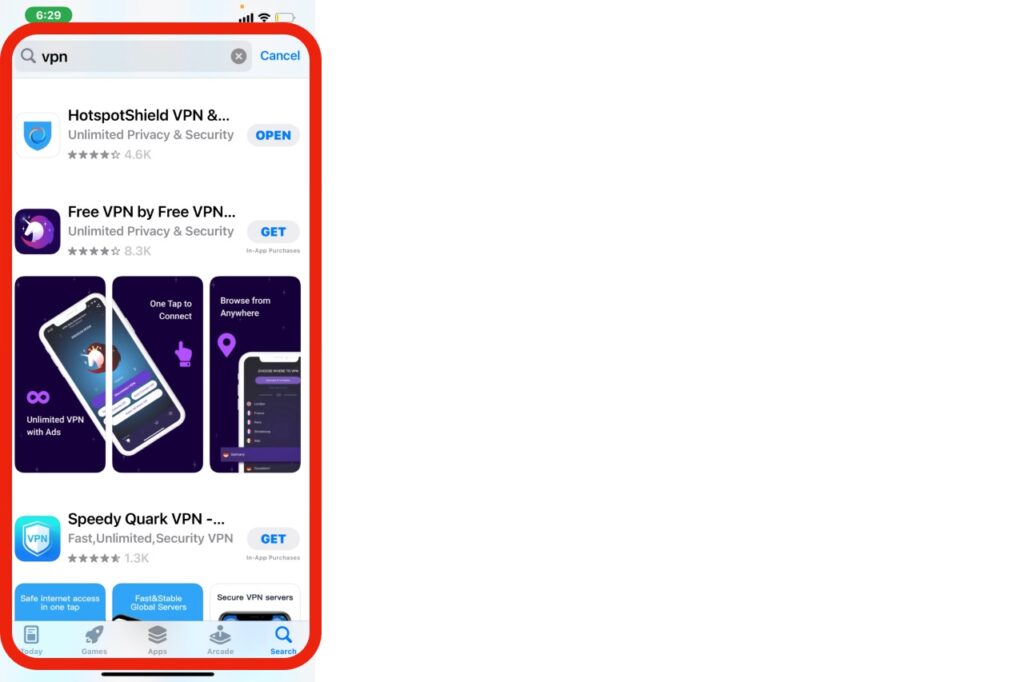 Search VPN on App Store
