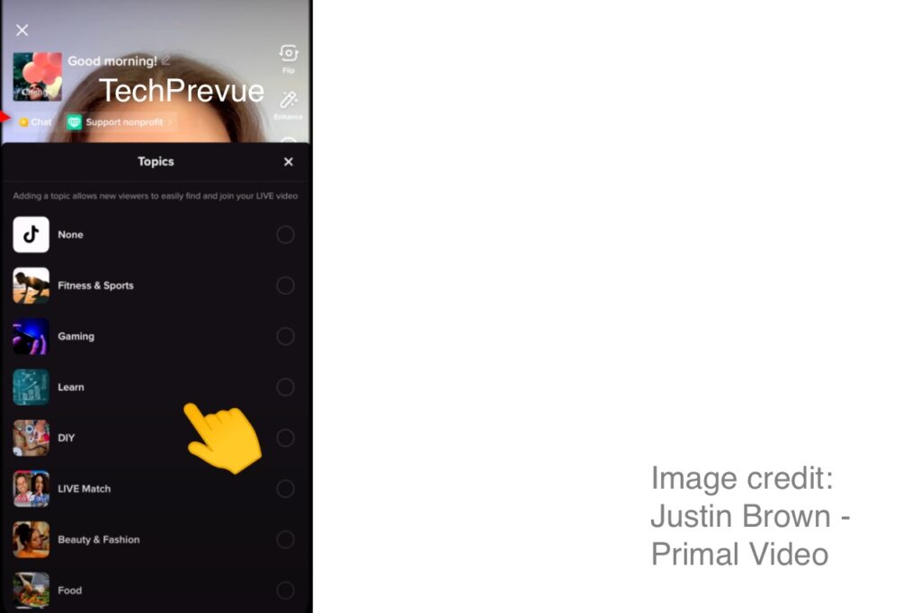 TikTok live - Select a topic