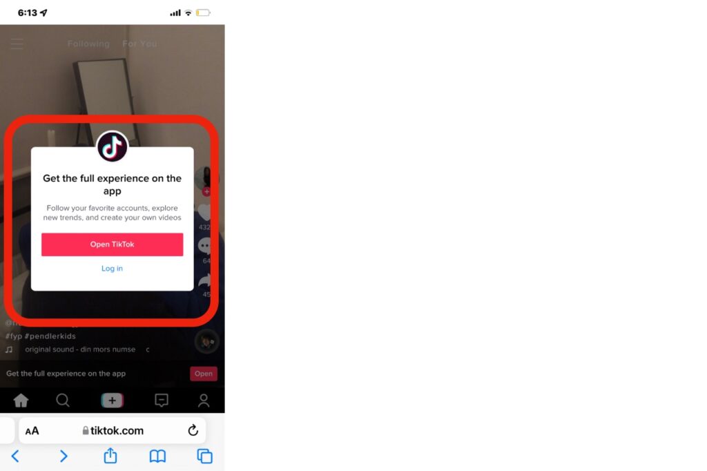 TikTok on mobile browser