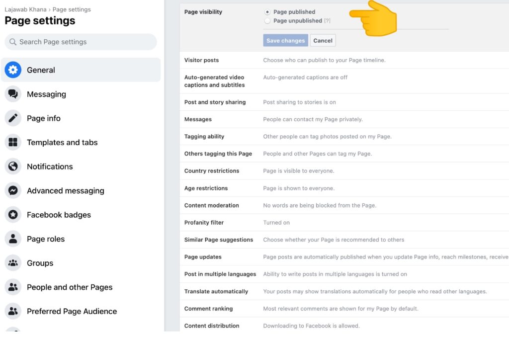 Facebook page visibility