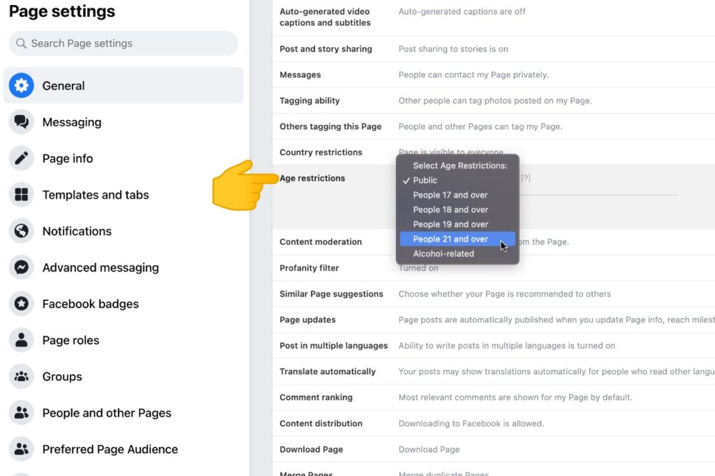 Facebook page age restrictions