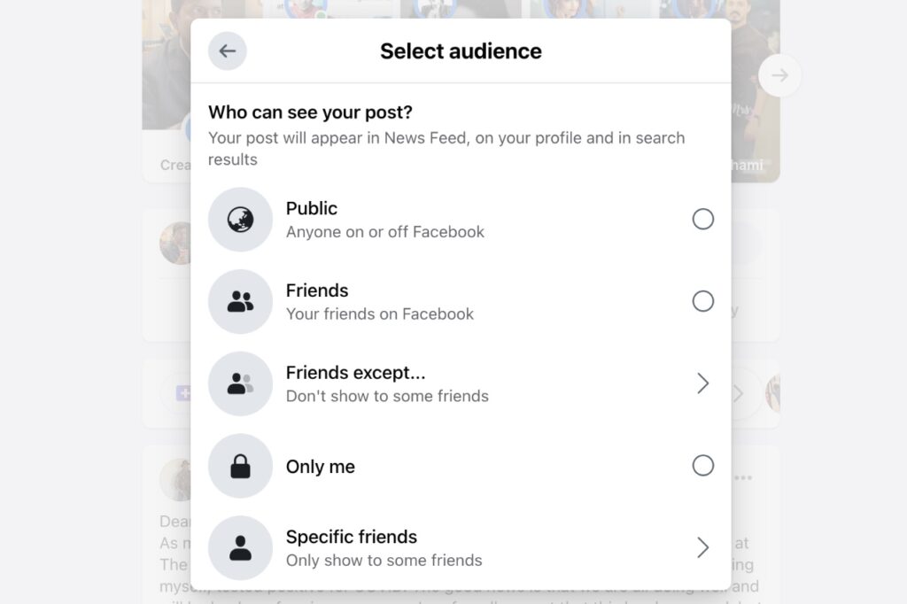 Select audience on Facebook