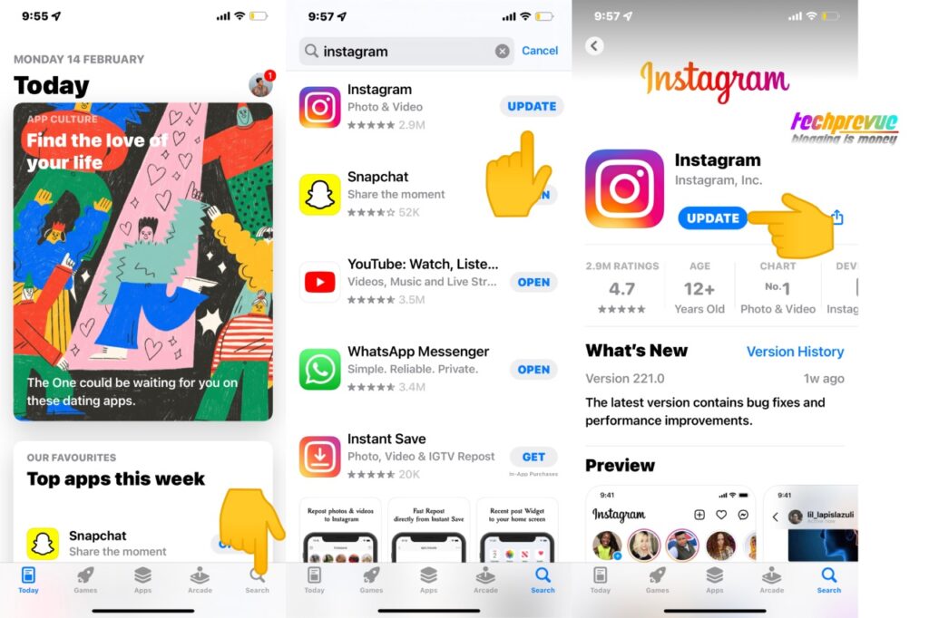 Steps to update Instagram app on iPhone