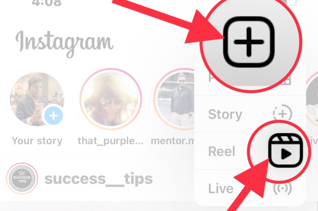 Instagram reel icon in the new post