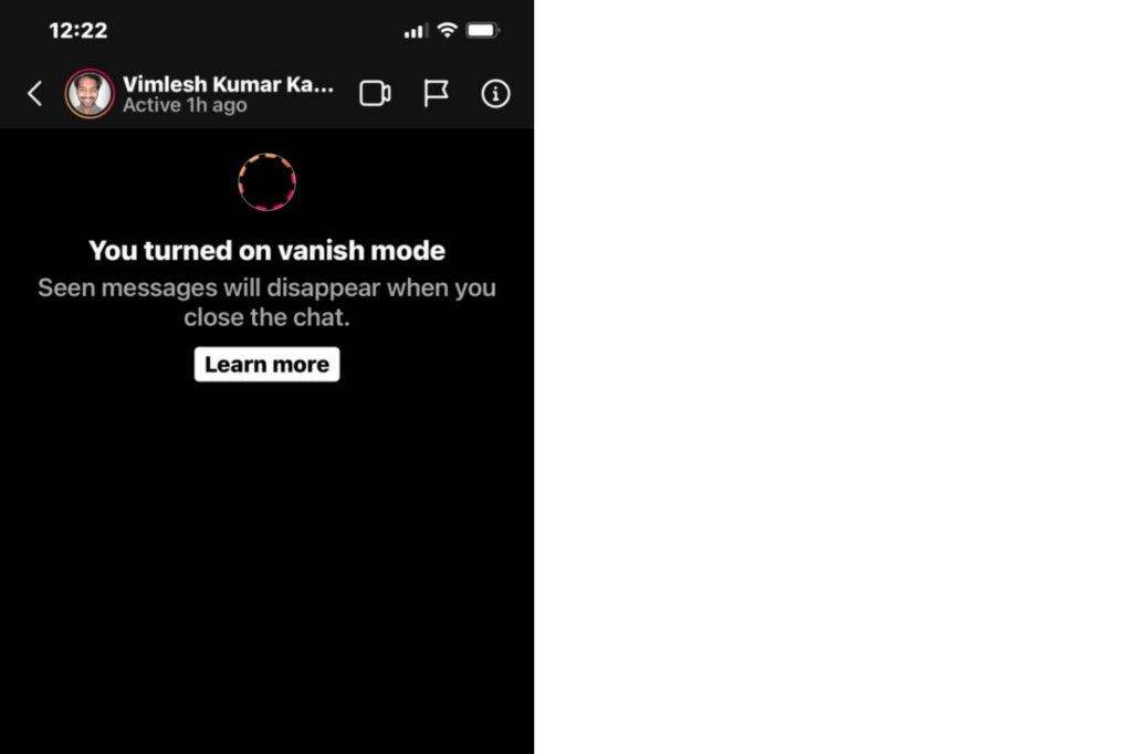 Instagram vanish mode active