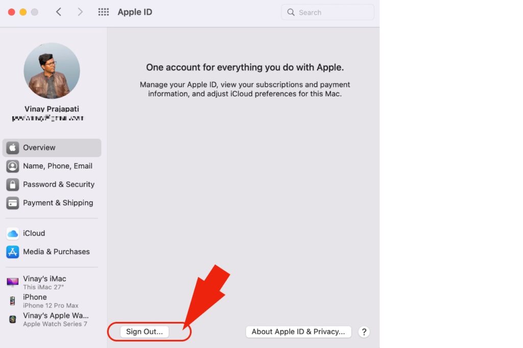 Sign out of existing Apple ID on MacBook
