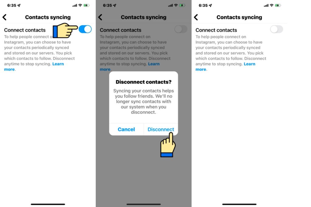 Disconnect contacts syncing permit