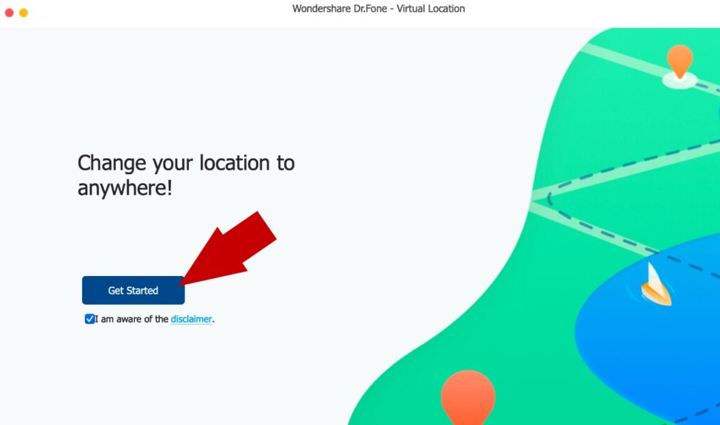 Dr.Fone Virtual Location Get started button