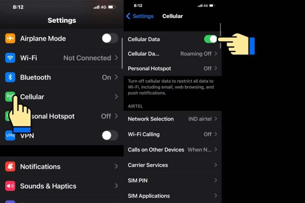 iPhone cellular data settings