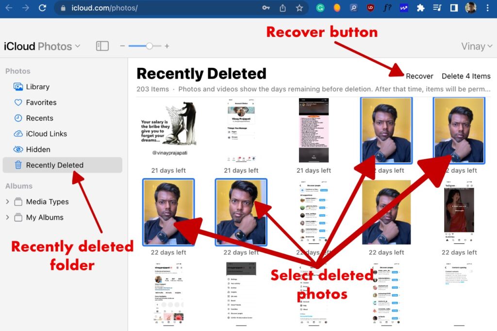 Recover deleted photos from recently deleted on iCloud Photos