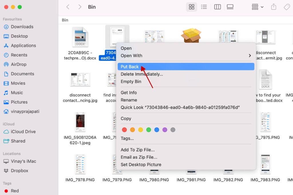 Recover deleted photos from trash bin on Mac