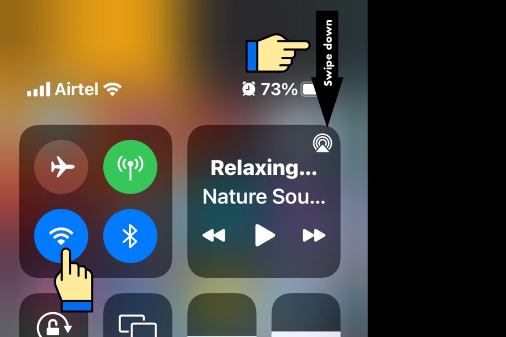 Swipe down to open control center and change Wi-Fi settings